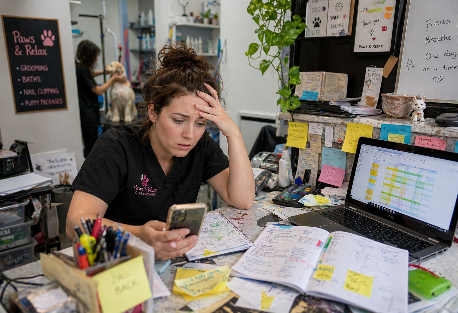 frustrated European pet buesiness owner